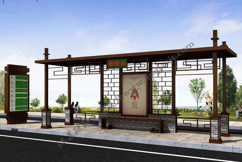 仿古候車亭AN1008-公交車站臺站亭公交站牌